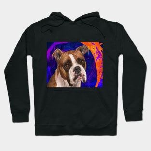 Beautiful Boxer Dog Painting on Urban Purple Background Hoodie